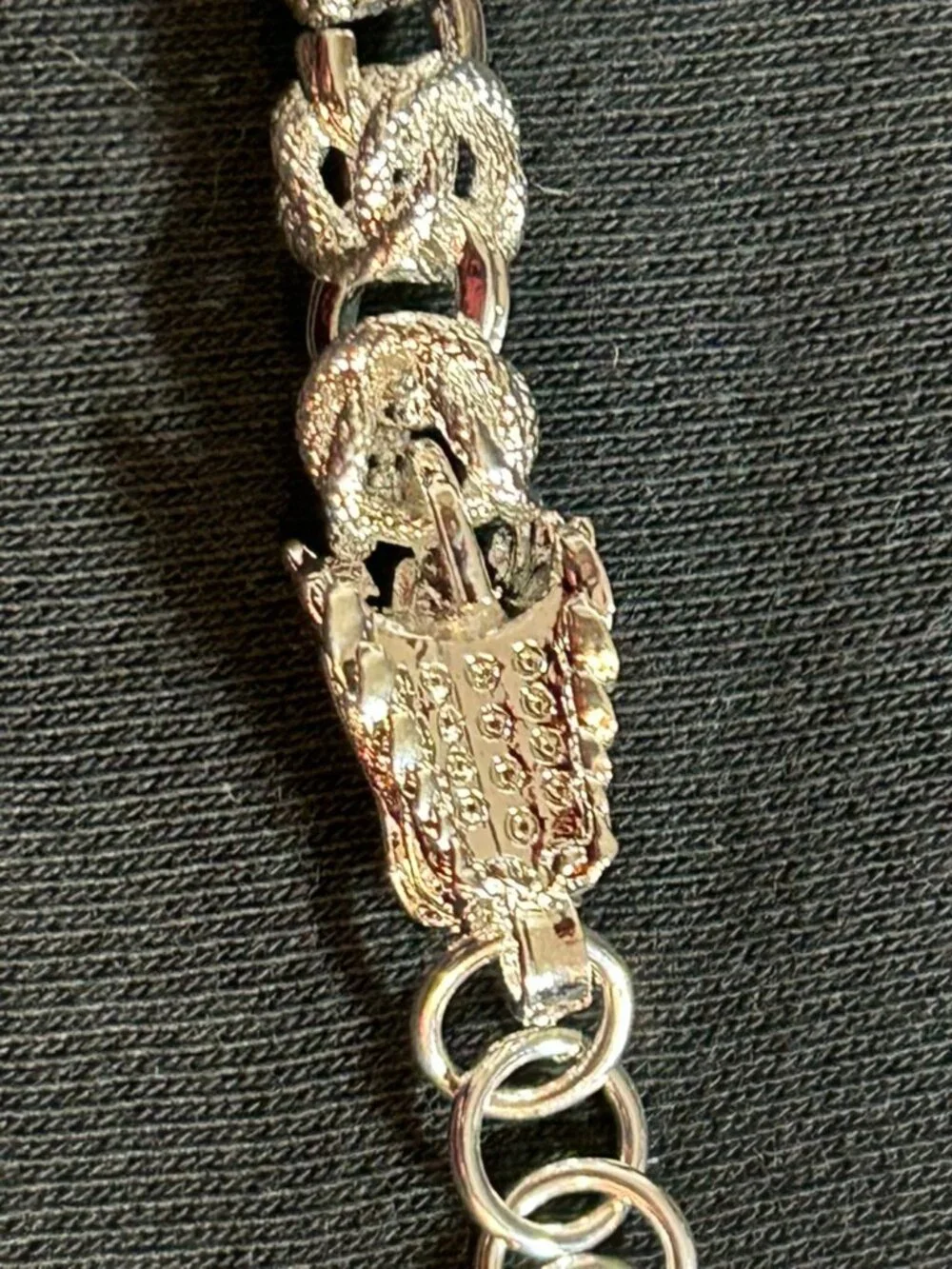 Silver Dragon Head Link Bracelet Heavy Ornate Scale Chain 8.5